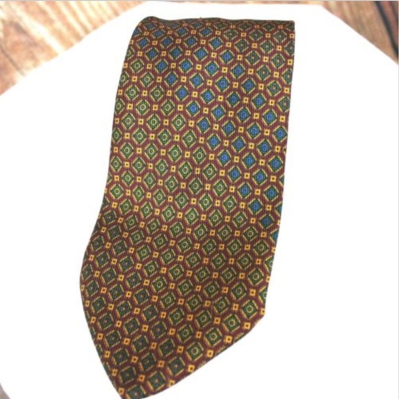 BRIONI Silk Neck Tie Geometric Maroon Green Blue - Picture 6 of 8